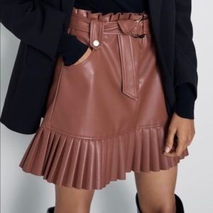 Zara pleated faux leather mini skirt